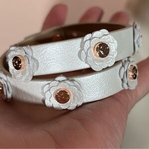 Rustic Cuff Feminine rose gold Flower White leather double Wrap bracelet